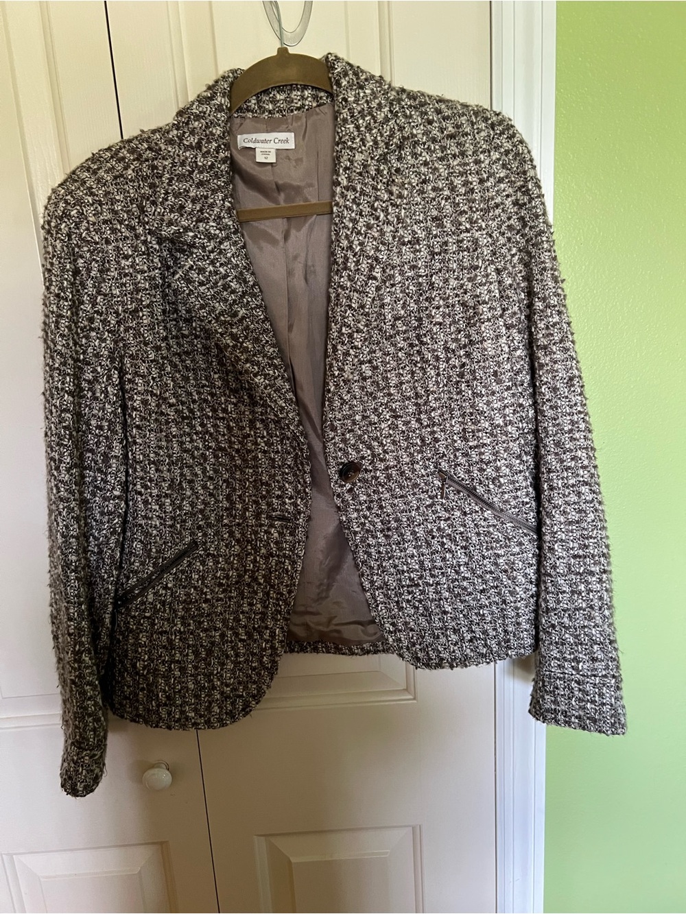 Coldwater Creek Gray Bouclé Single-Button Blazer